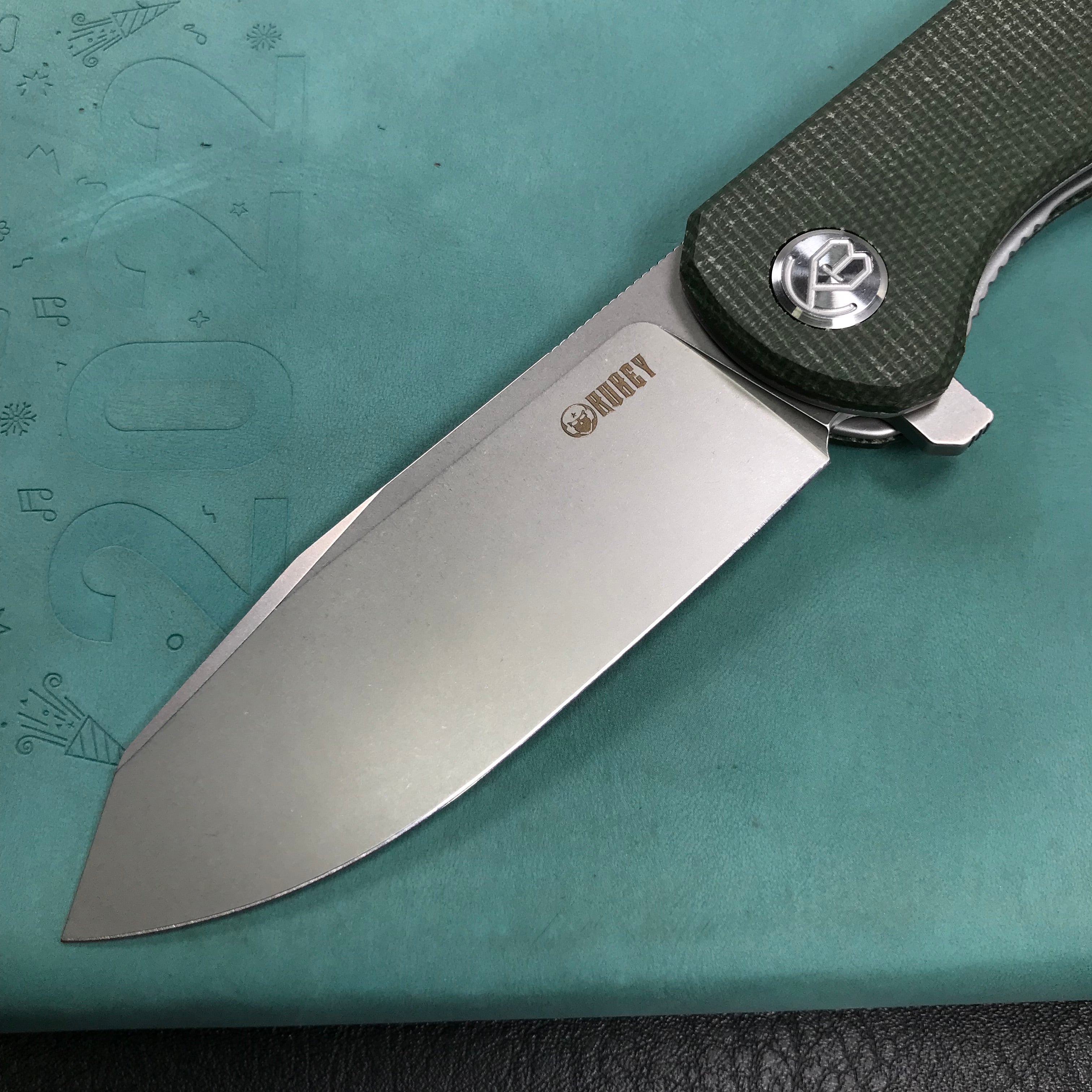 KUBEY KU358I Master Chief Outdor Folding Pocket Knife Green Micarta  Handle 3.43" Blasted Stonewashed AUS-10