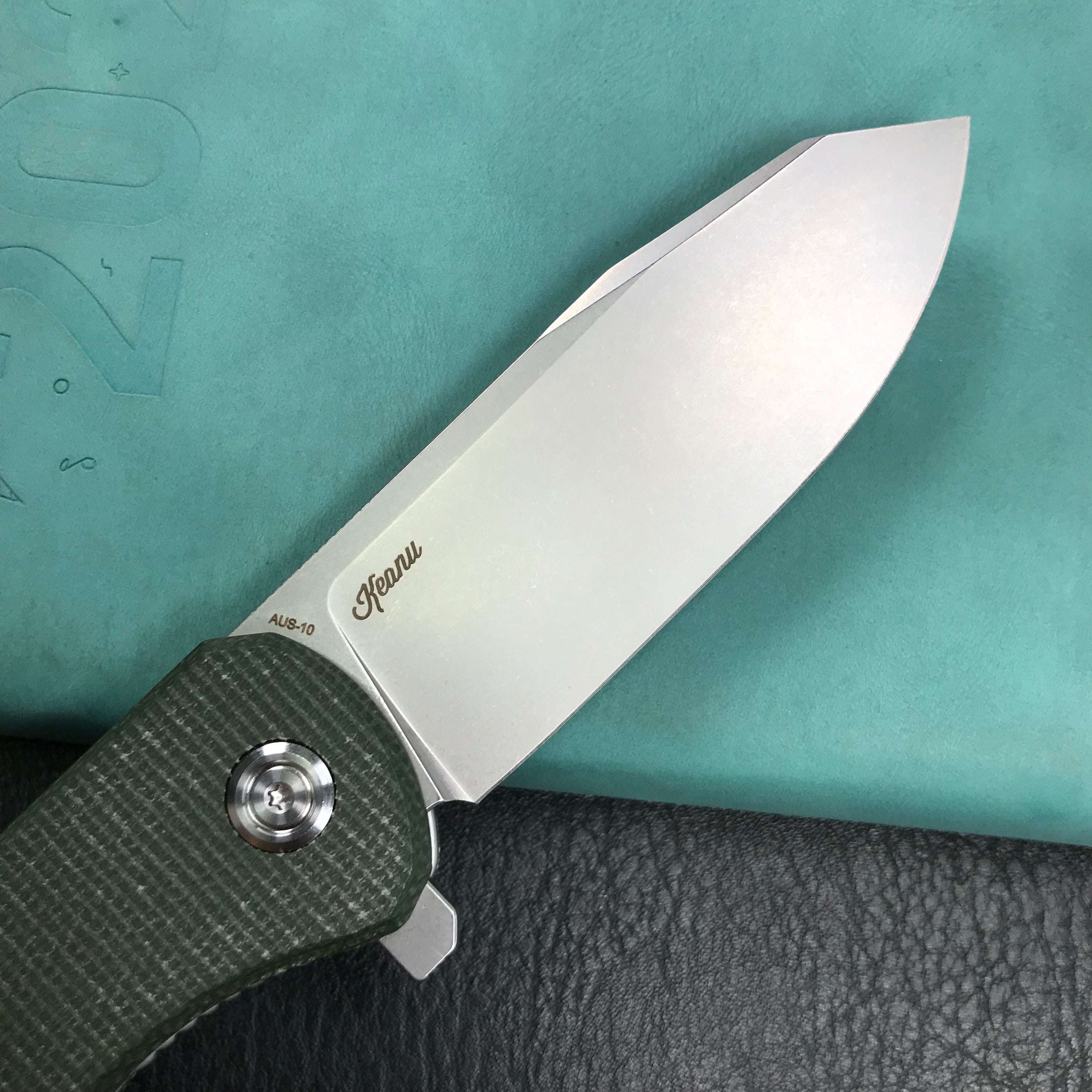 KUBEY KU358I Master Chief Outdor Folding Pocket Knife Green Micarta  Handle 3.43" Blasted Stonewashed AUS-10