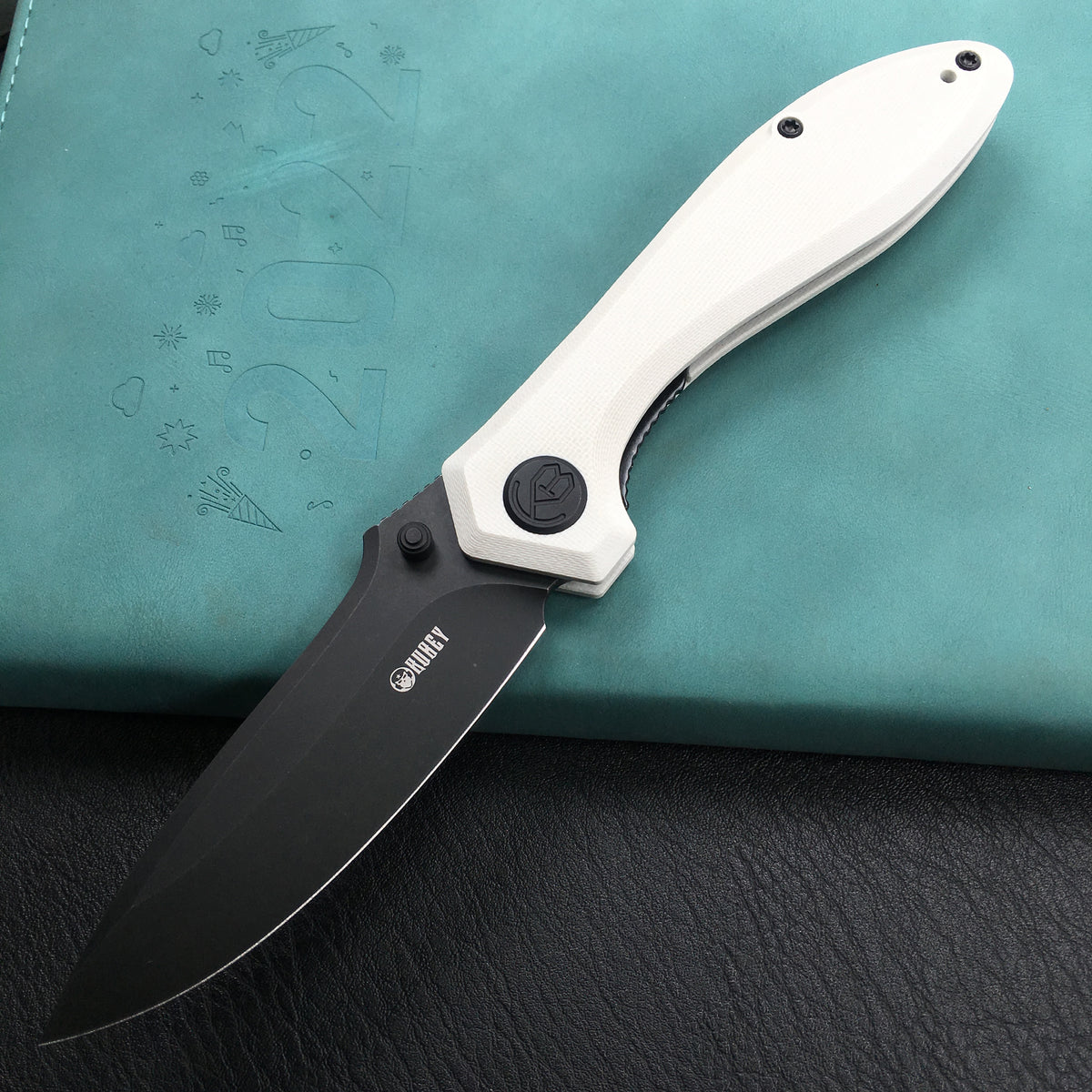 KUBEY KU314D Ruckus Liner Lock Folding Knife White G10 Handle 3.31" Dark Stonewashed AUS-10