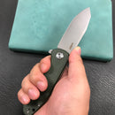 KUBEY KU358I Master Chief Outdor Folding Pocket Knife Green Micarta  Handle 3.43" Blasted Stonewashed AUS-10