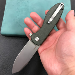 KUBEY KU358I Master Chief Outdor Folding Pocket Knife Green Micarta  Handle 3.43" Blasted Stonewashed AUS-10