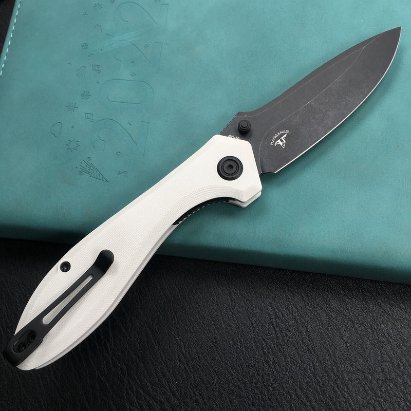 KUBEY KU314D Ruckus Liner Lock Folding Knife White G10 Handle 3.31" Dark Stonewashed AUS-10