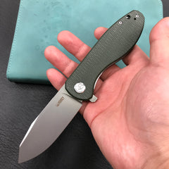 KUBEY KU358I Master Chief Outdor Folding Pocket Knife Green Micarta  Handle 3.43" Blasted Stonewashed AUS-10