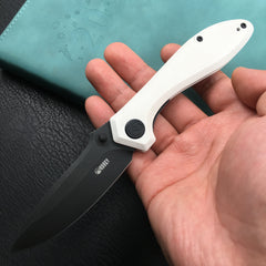 KUBEY KU314D Ruckus Liner Lock Folding Knife White G10 Handle 3.31" Dark Stonewashed AUS-10