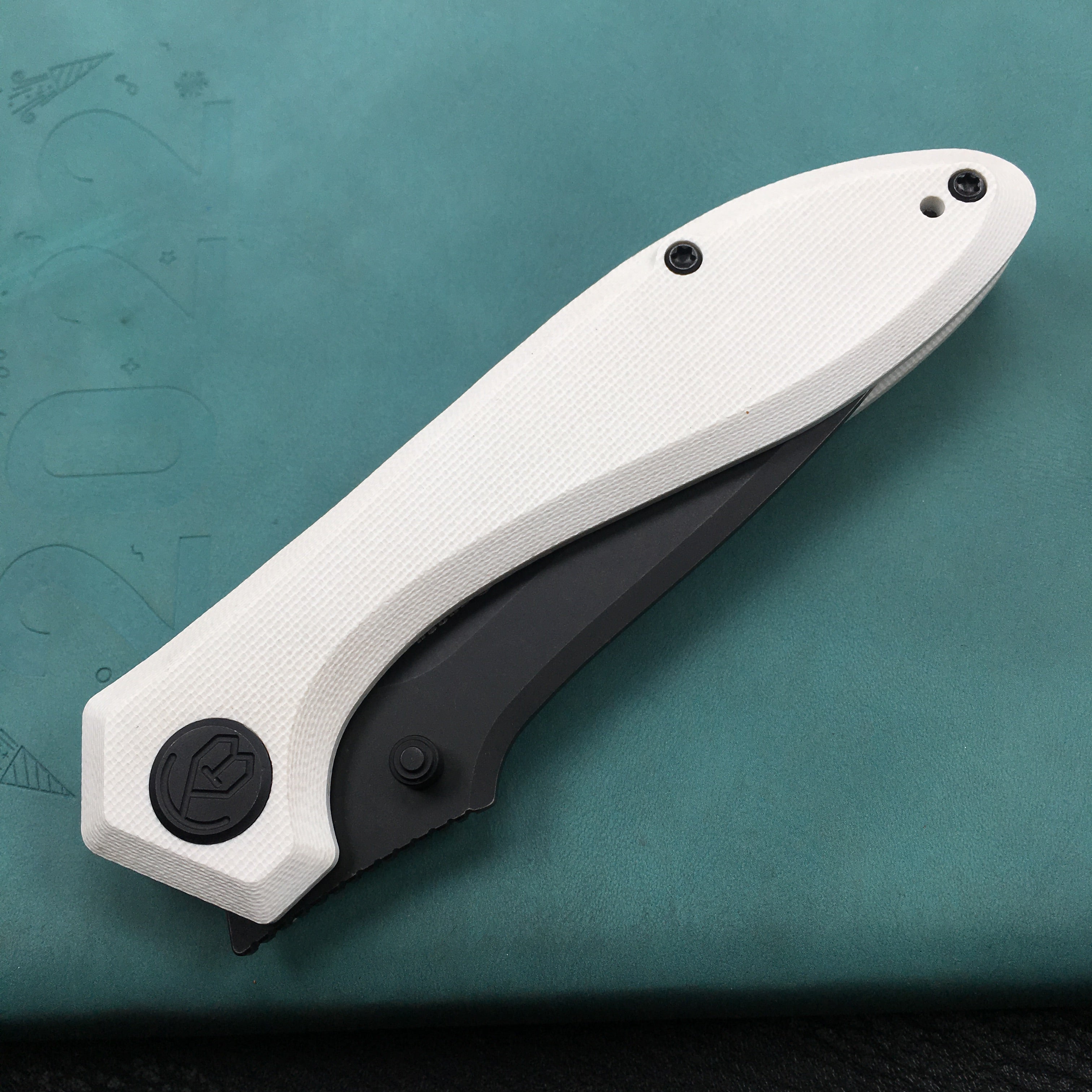 KUBEY KU314D Ruckus Liner Lock Folding Knife White G10 Handle 3.31" Dark Stonewashed AUS-10