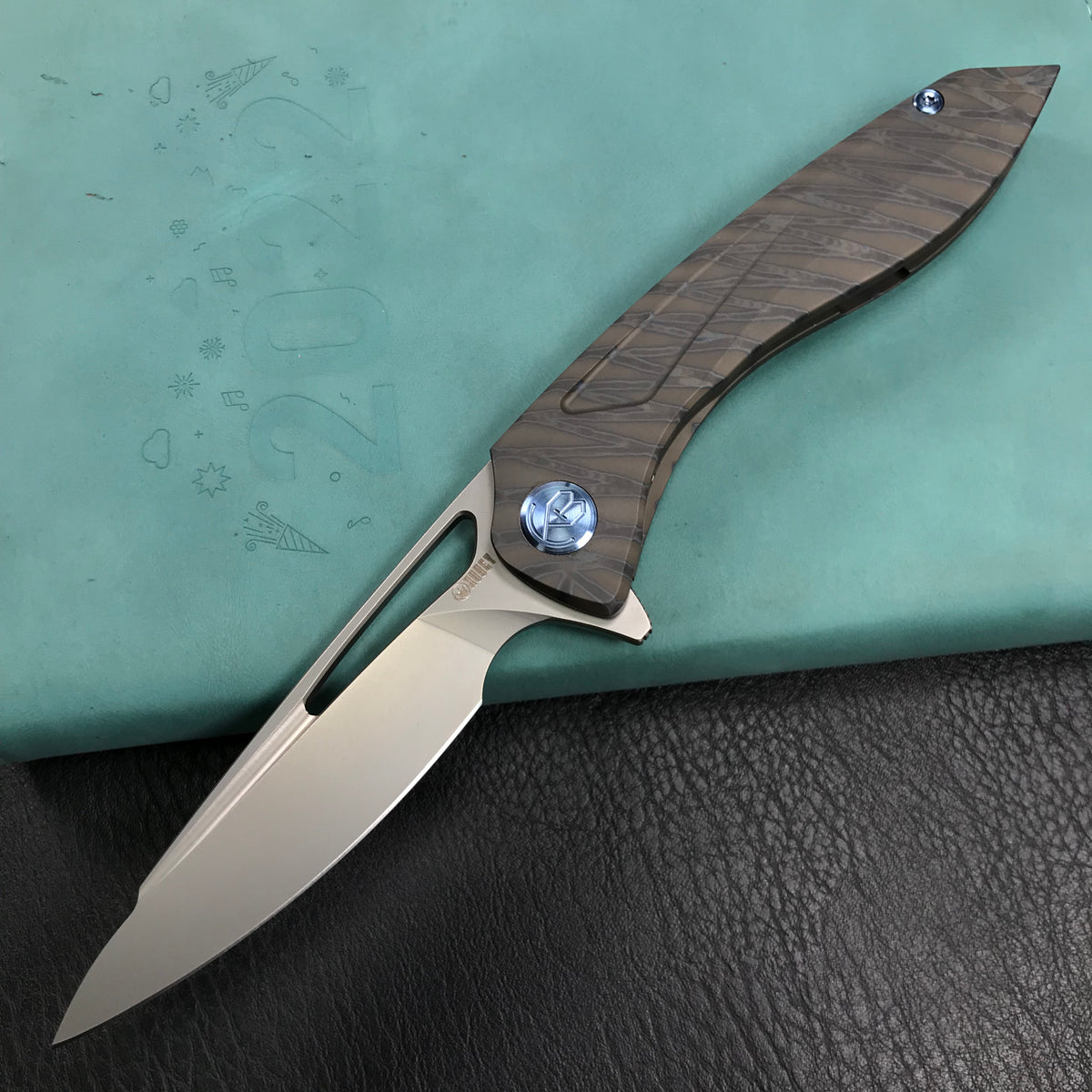 KUBEY  KB171I Velocé Frame Lock Flipper Knife Titanium Handle 3.94'' SandBlast S90V Blade