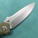 KUBEY KU314E Ruckus Liner Lock Folding Knife Green Micarta Handle 3.31" Blasted Stonewashed AUS-10