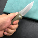 KUBEY KU314E Ruckus Liner Lock Folding Knife Green Micarta Handle 3.31" Blasted Stonewashed AUS-10