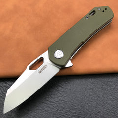 KUBEY KU332B Liner Lock Flipper Folding Knife  green G10 Handle 2.91"Blasted Stonewashed  D2