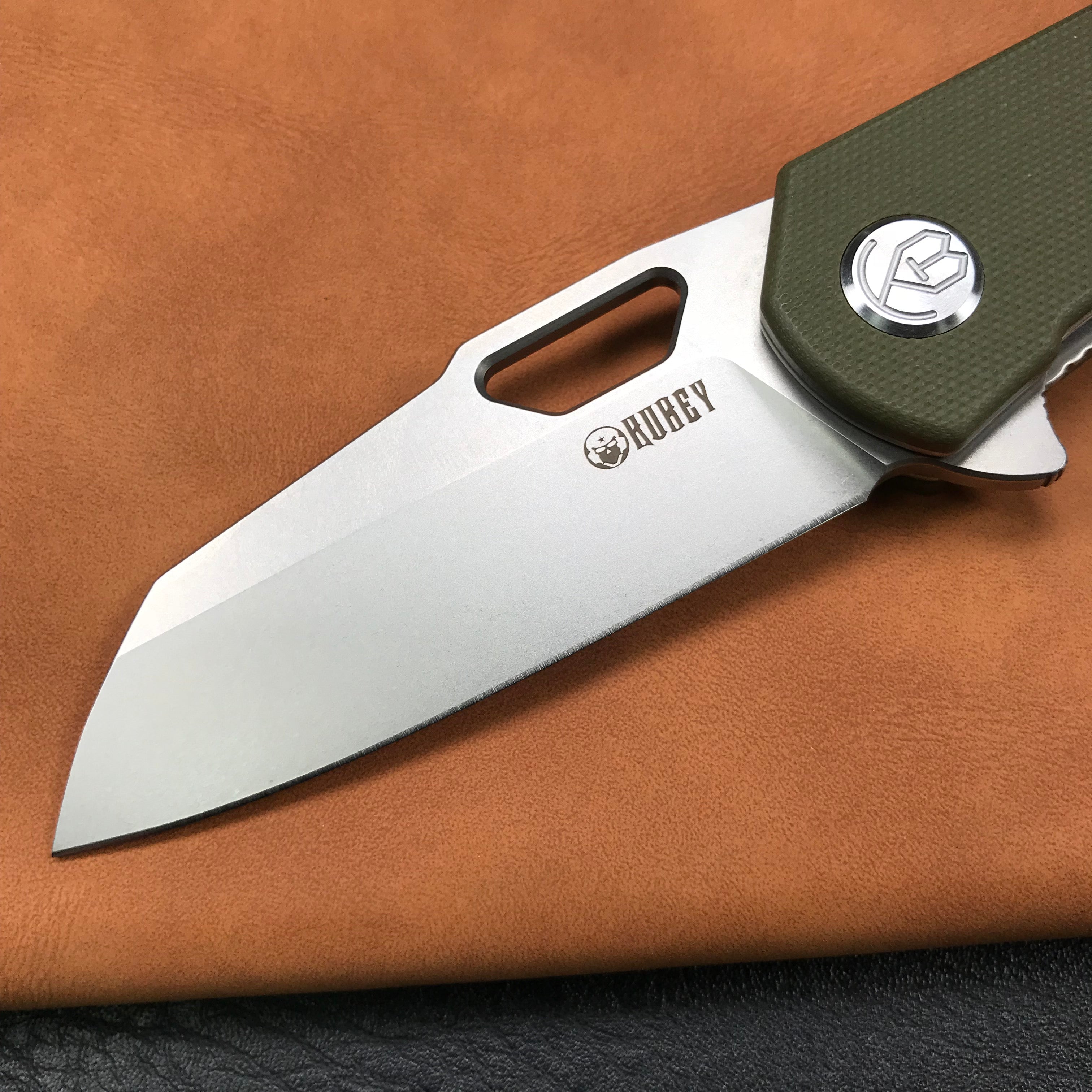 KUBEY KU332B Liner Lock Flipper Folding Knife  green G10 Handle 2.91"Blasted Stonewashed  D2