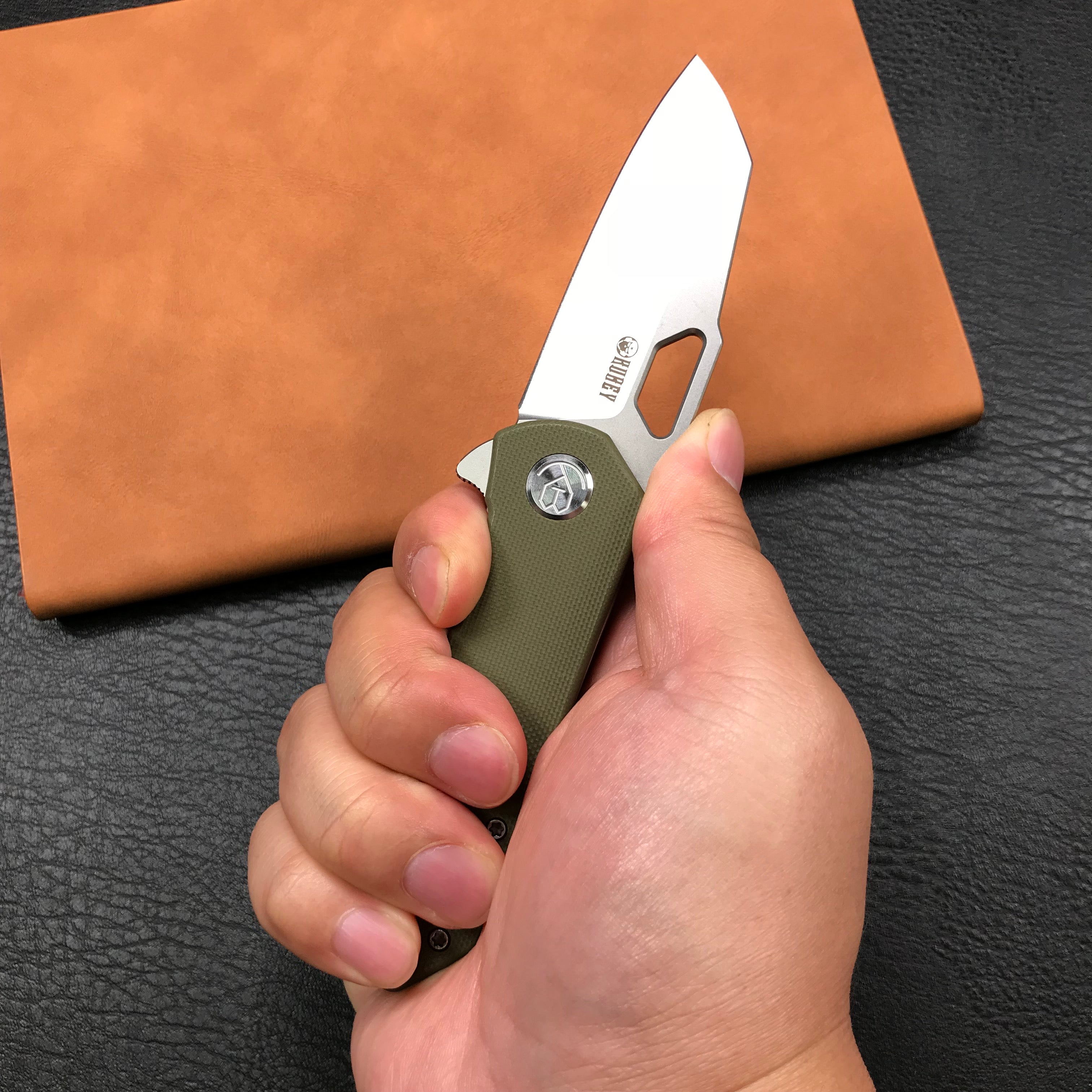 KUBEY KU332B Liner Lock Flipper Folding Knife  green G10 Handle 2.91"Blasted Stonewashed  D2