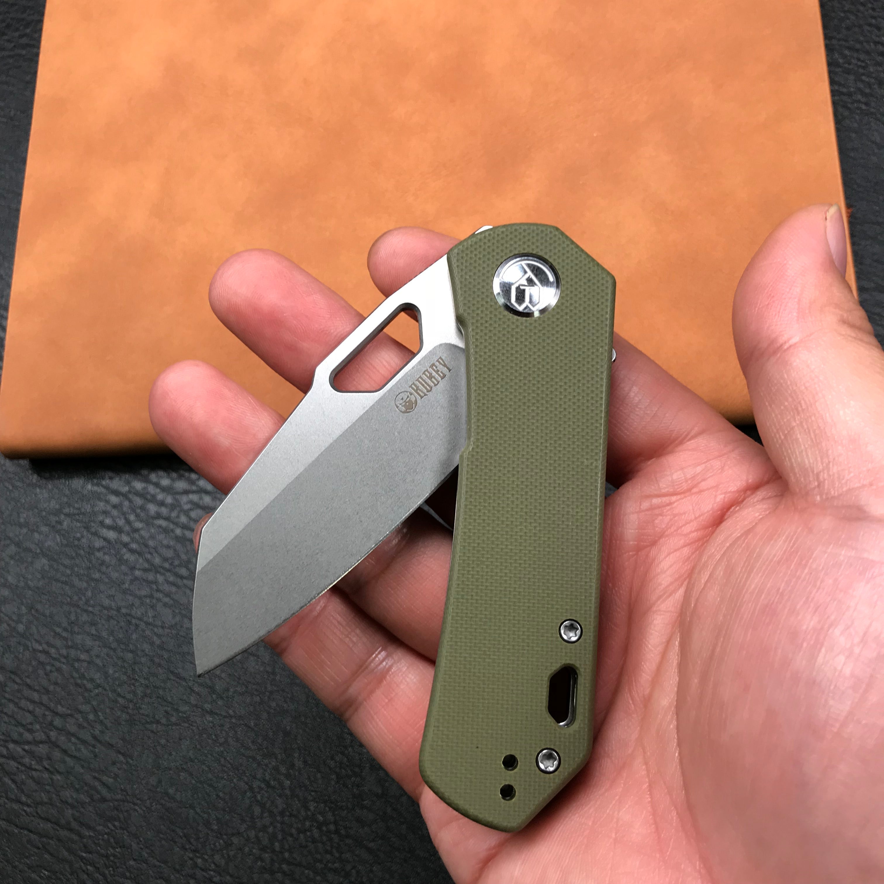 KUBEY KU332B Liner Lock Flipper Folding Knife  green G10 Handle 2.91"Blasted Stonewashed  D2