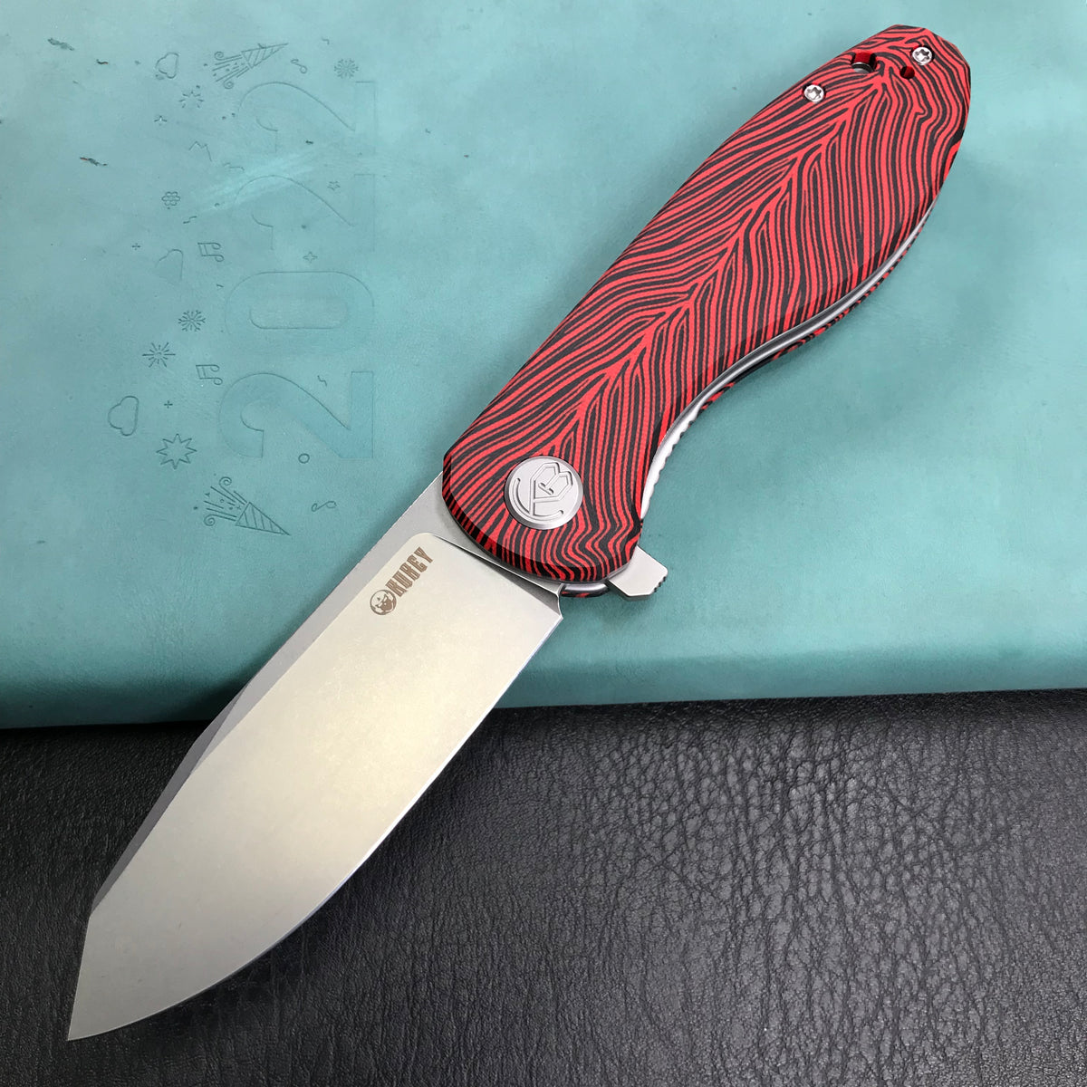 KUBEY KU358J Master Chief Outdor Folding Pocket Knife Black &  red G10 Handle  3.43" Blasted Stonewashed AUS-10