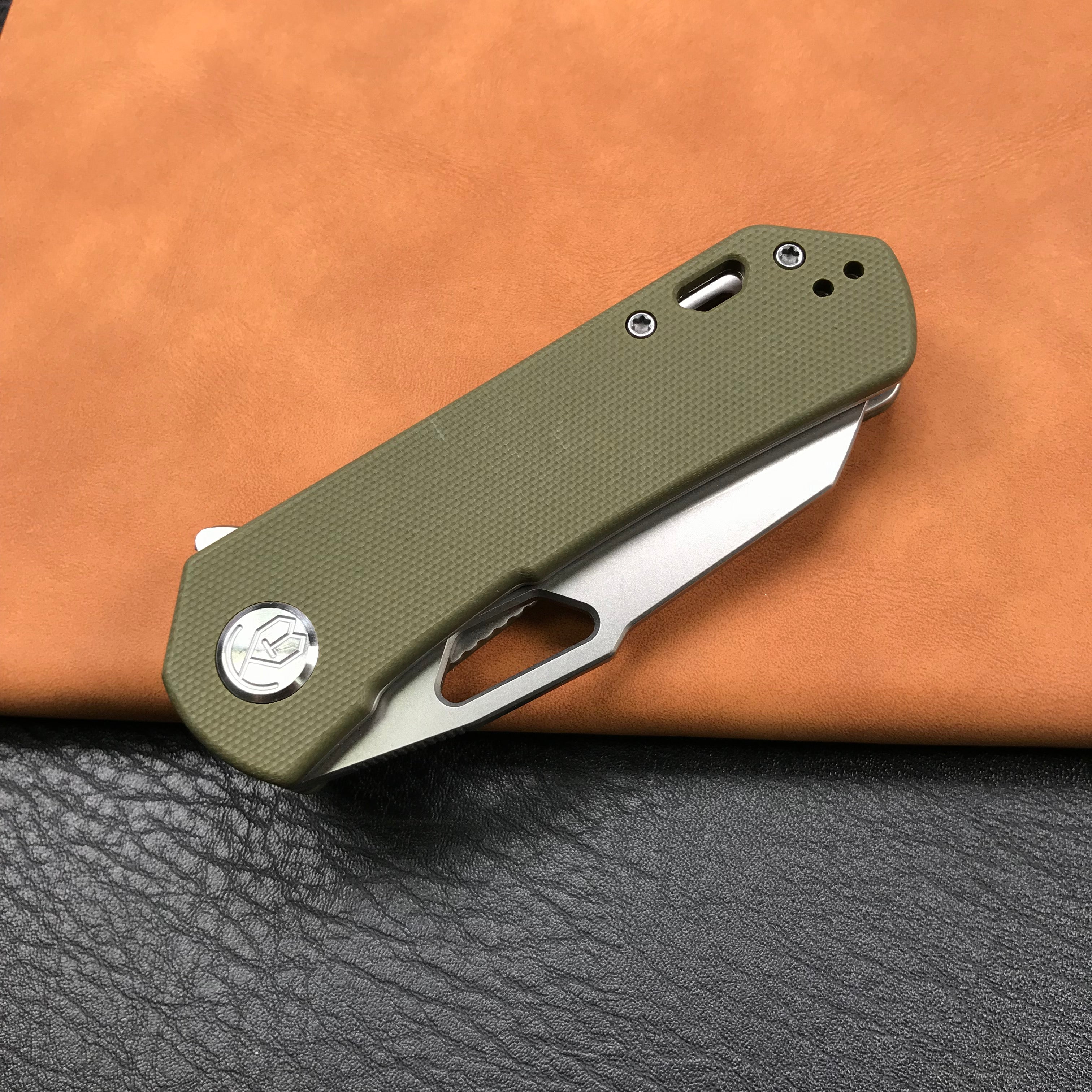 KUBEY KU332B Liner Lock Flipper Folding Knife  green G10 Handle 2.91"Blasted Stonewashed  D2