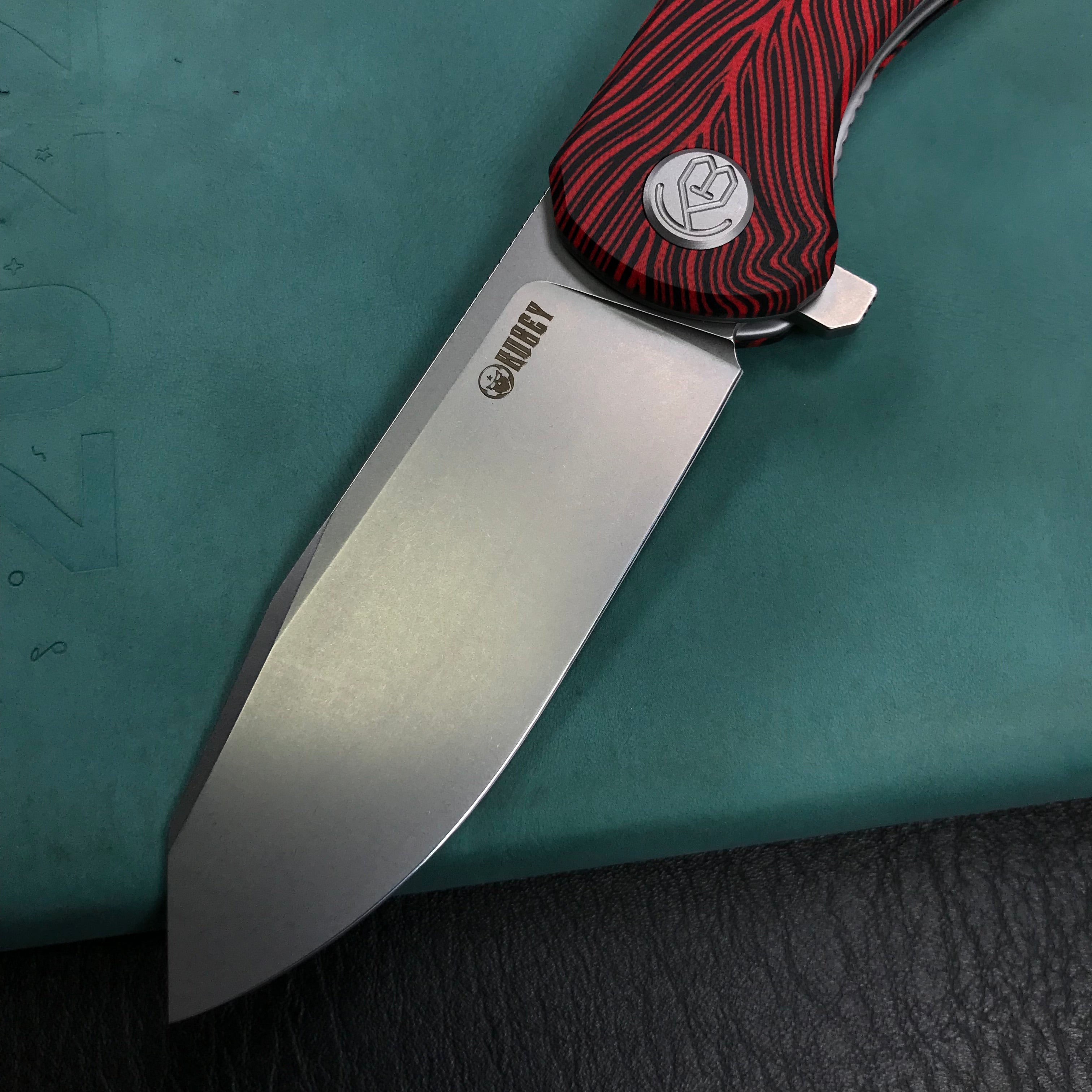 KUBEY KU358J Master Chief Outdor Folding Pocket Knife Black &  red G10 Handle  3.43" Blasted Stonewashed AUS-10