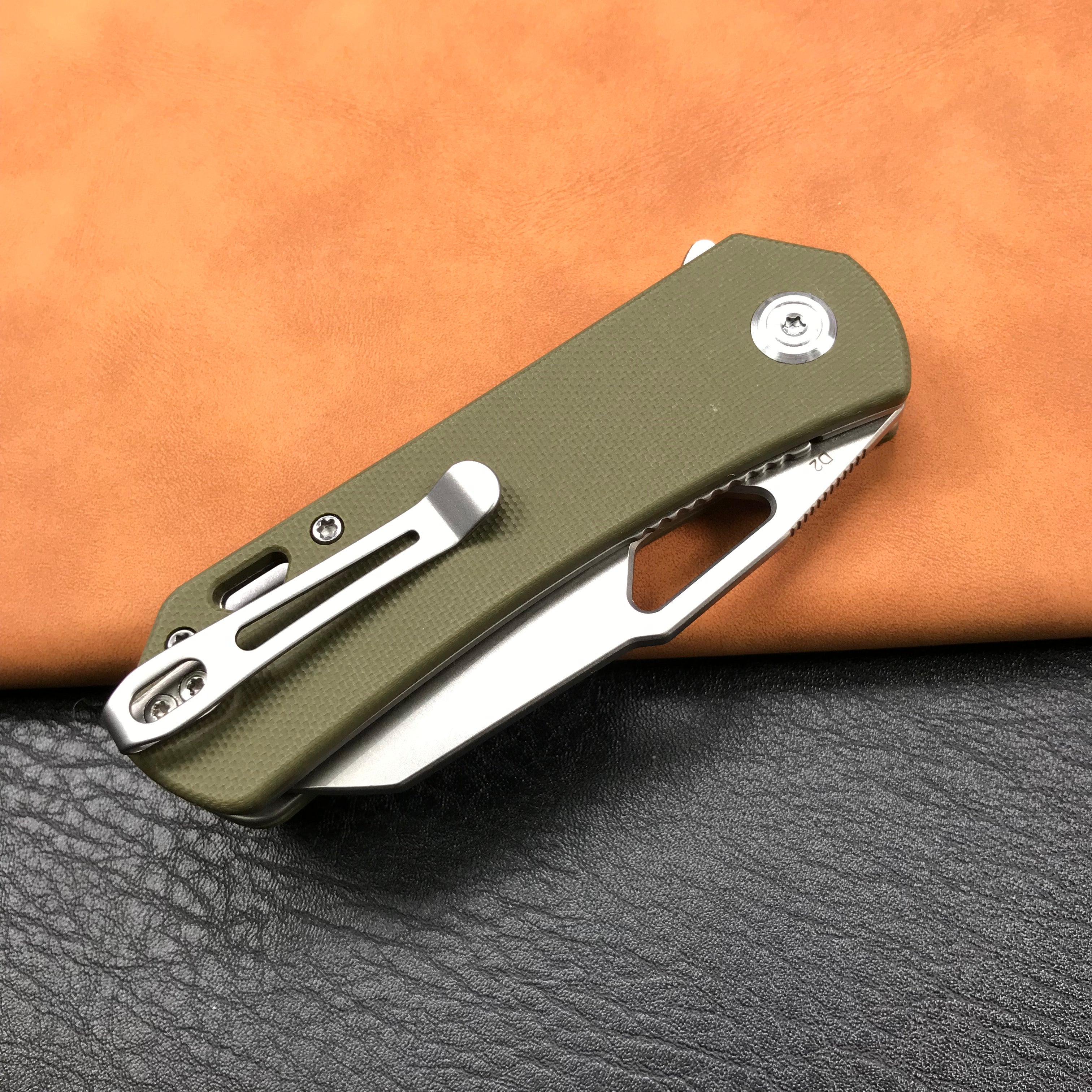 KUBEY KU332B Liner Lock Flipper Folding Knife  green G10 Handle 2.91"Blasted Stonewashed  D2