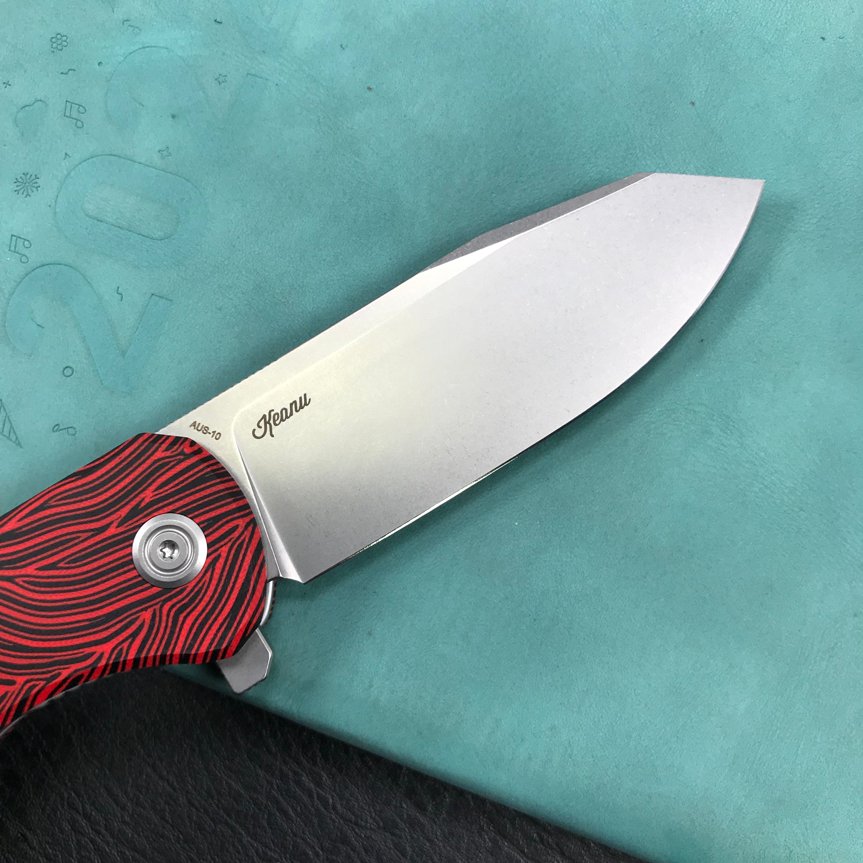 KUBEY KU358J Master Chief Outdor Folding Pocket Knife Black &  red G10 Handle  3.43" Blasted Stonewashed AUS-10