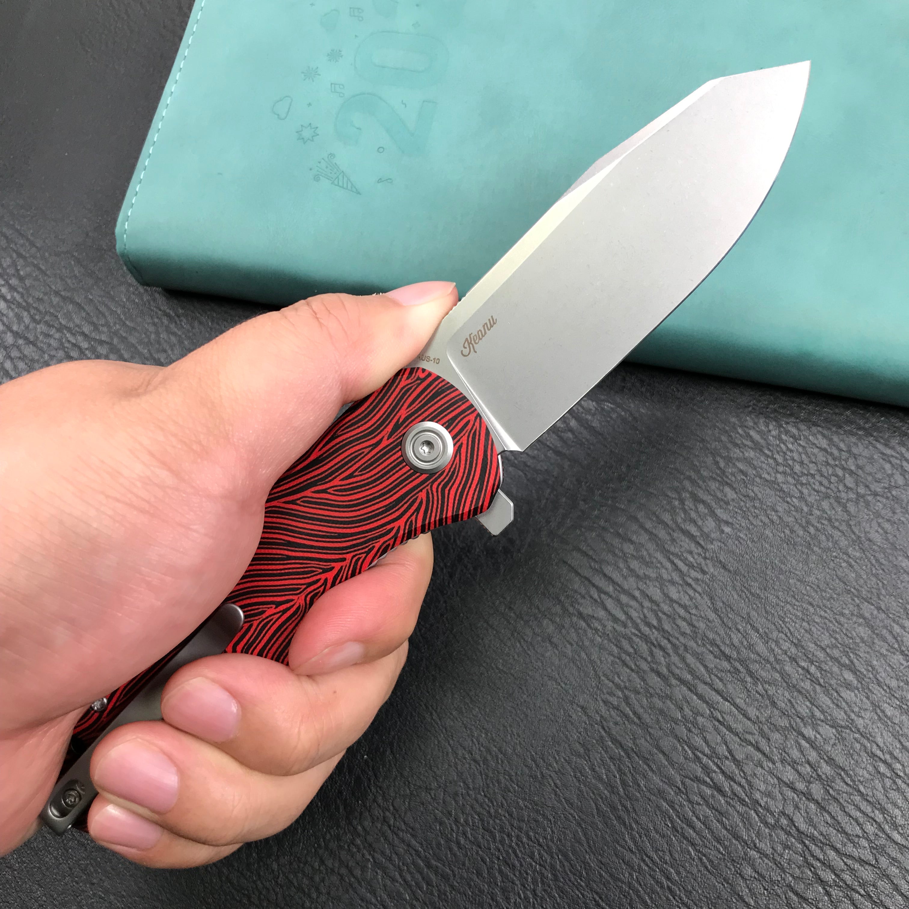 KUBEY KU358J Master Chief Outdor Folding Pocket Knife Black &  red G10 Handle  3.43" Blasted Stonewashed AUS-10