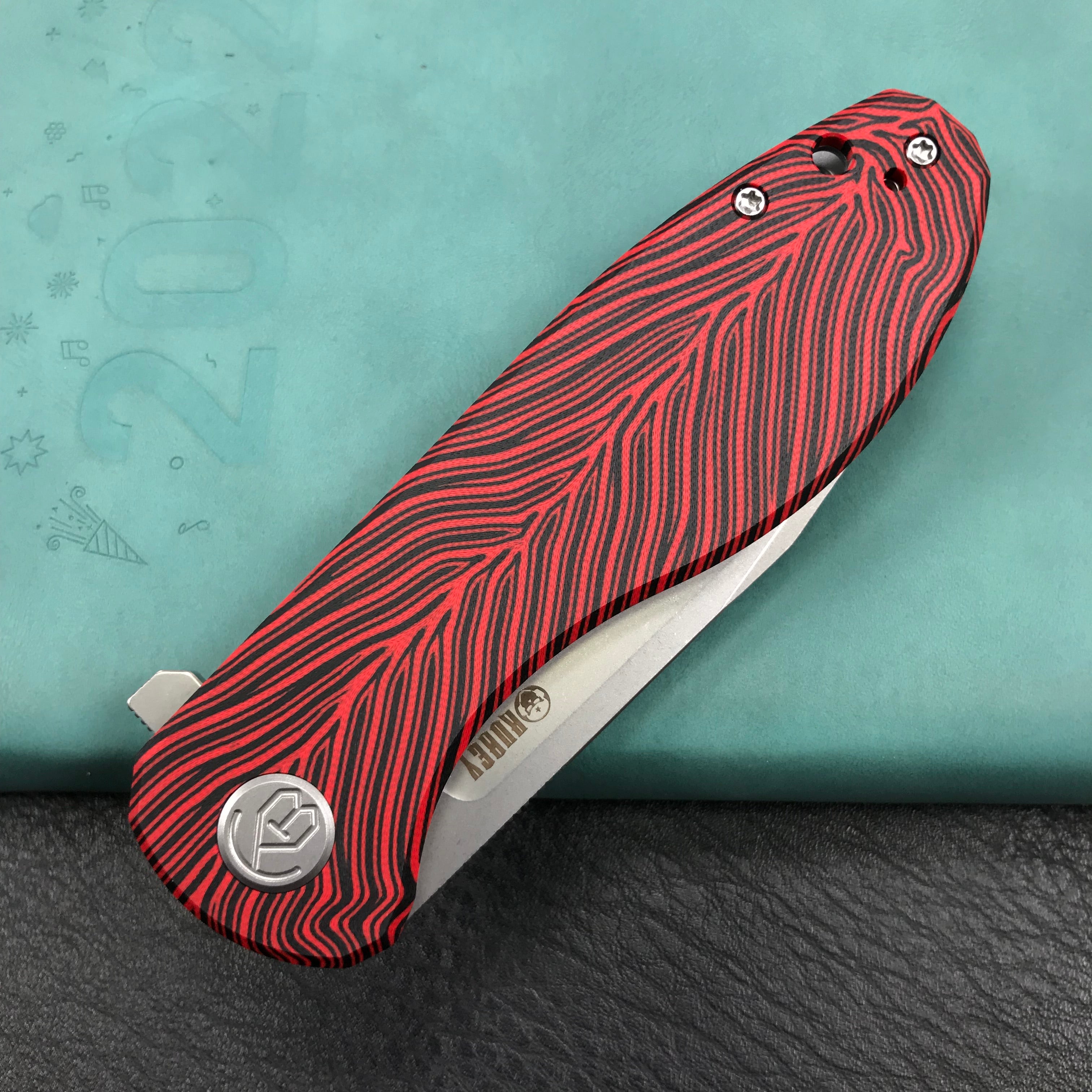 KUBEY KU358J Master Chief Outdor Folding Pocket Knife Black &  red G10 Handle  3.43" Blasted Stonewashed AUS-10