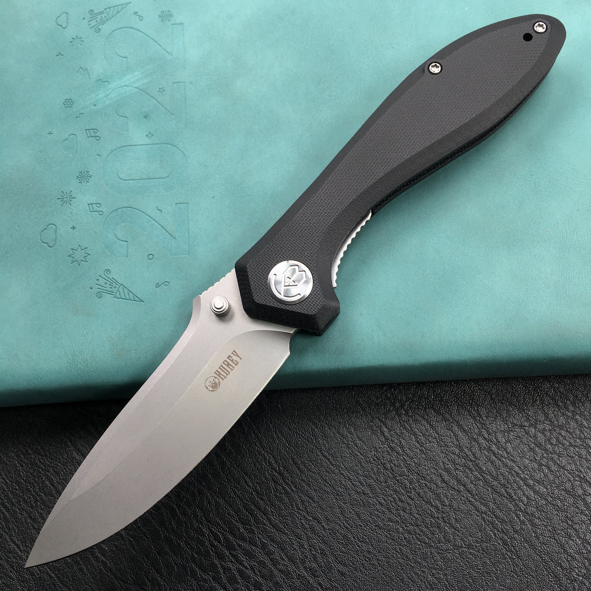 KUBEY KU314F Ruckus Liner Lock Folding Knife Black  G10 Handle 3.31" Blasted Stonewashed  AUS-10