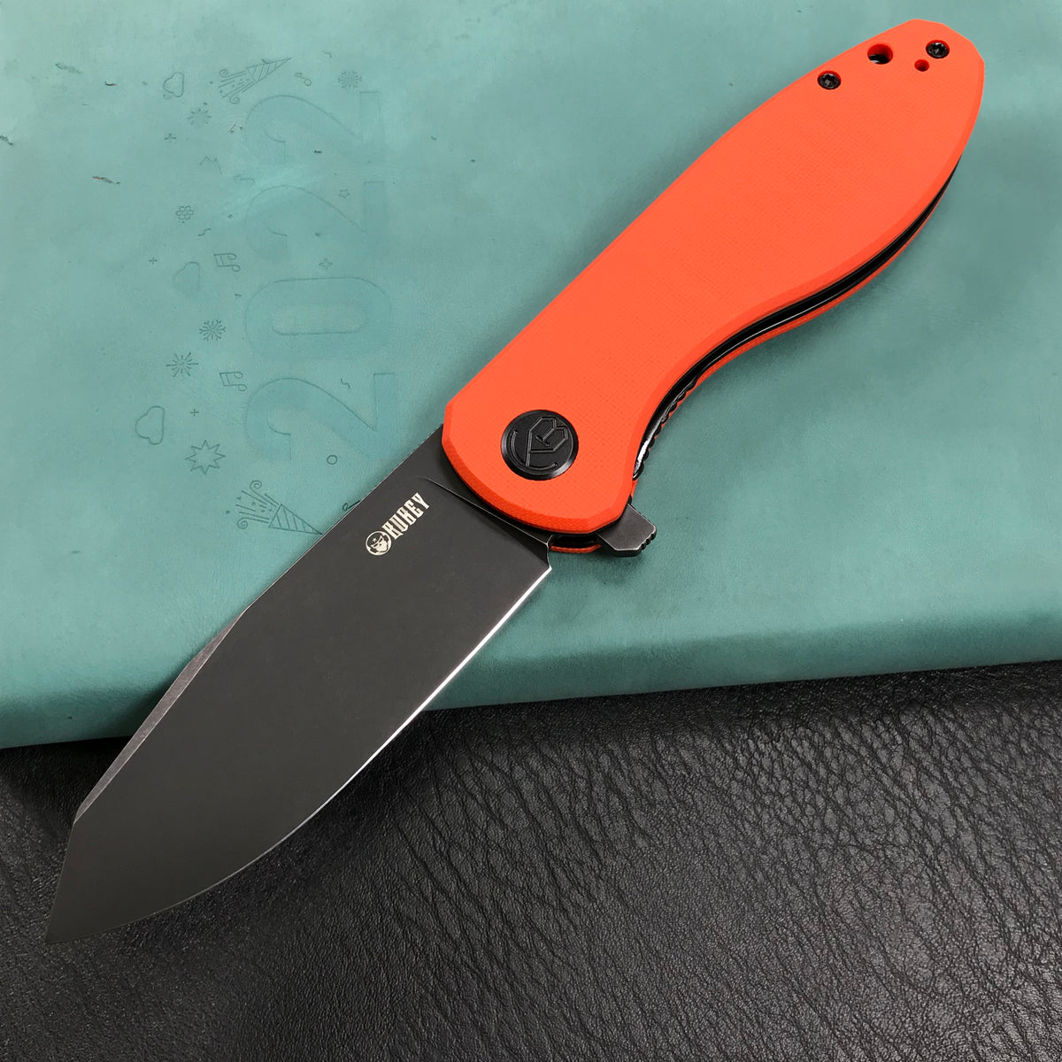 KUBEY KU358E Master Chief Outdor Folding Pocket Knife  Orange  G10 Handle  3.43" Black Stonewashe  AUS-10