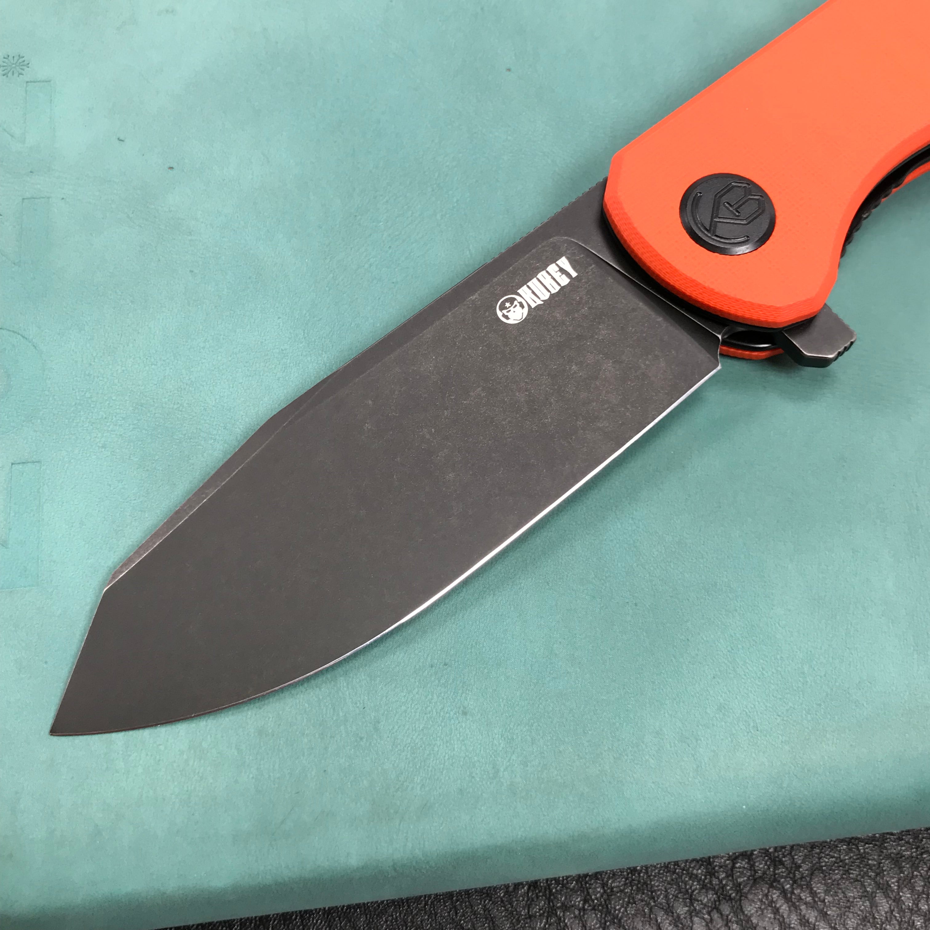 KUBEY KU358E Master Chief Outdor Folding Pocket Knife  Orange  G10 Handle  3.43" Black Stonewashe  AUS-10