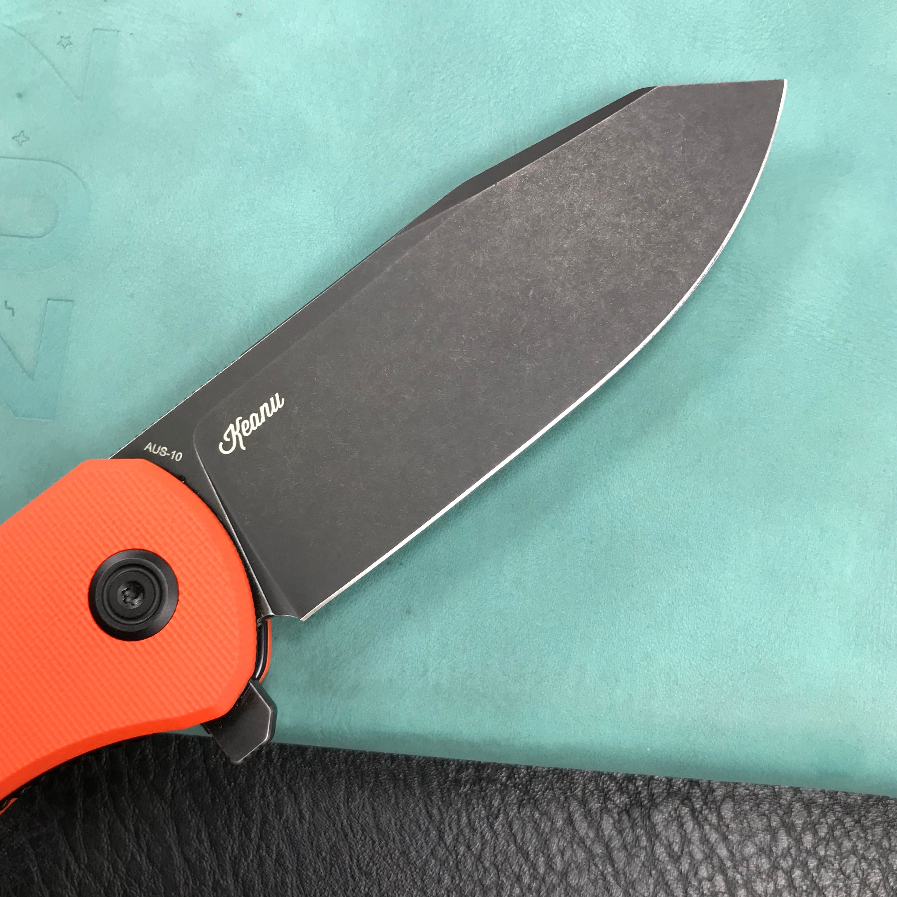 KUBEY KU358E Master Chief Outdor Folding Pocket Knife  Orange  G10 Handle  3.43" Black Stonewashe  AUS-10