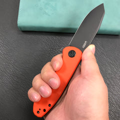 KUBEY KU358E Master Chief Outdor Folding Pocket Knife  Orange  G10 Handle  3.43" Black Stonewashe  AUS-10