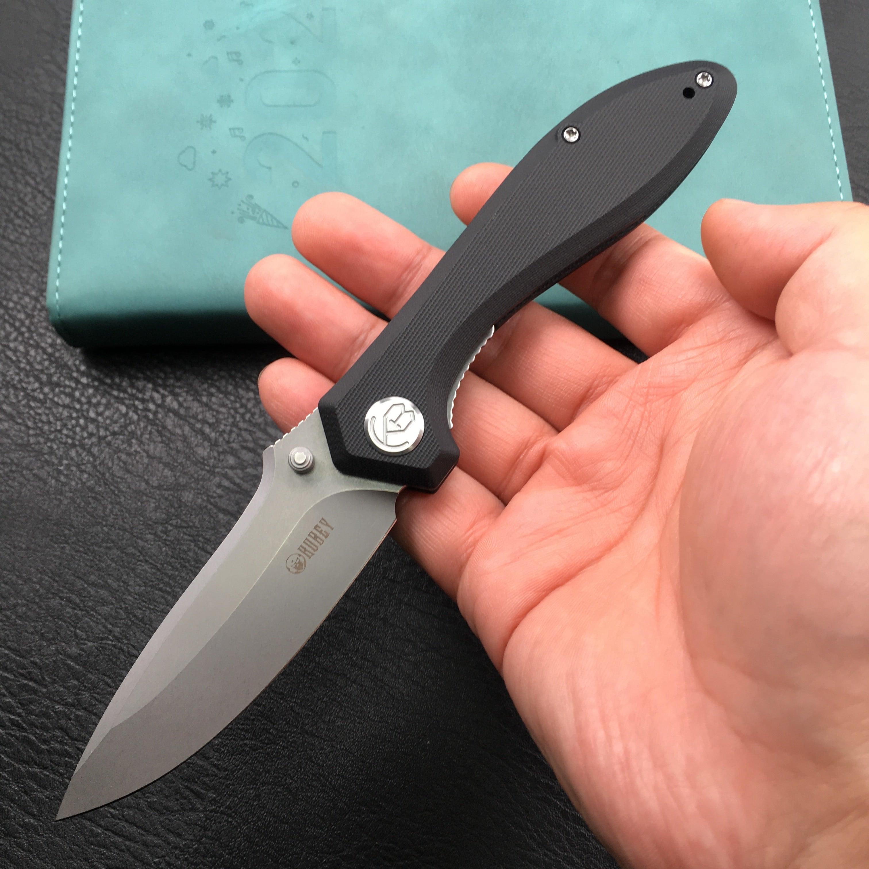 KUBEY KU314F Ruckus Liner Lock Folding Knife Black  G10 Handle 3.31" Blasted Stonewashed  AUS-10