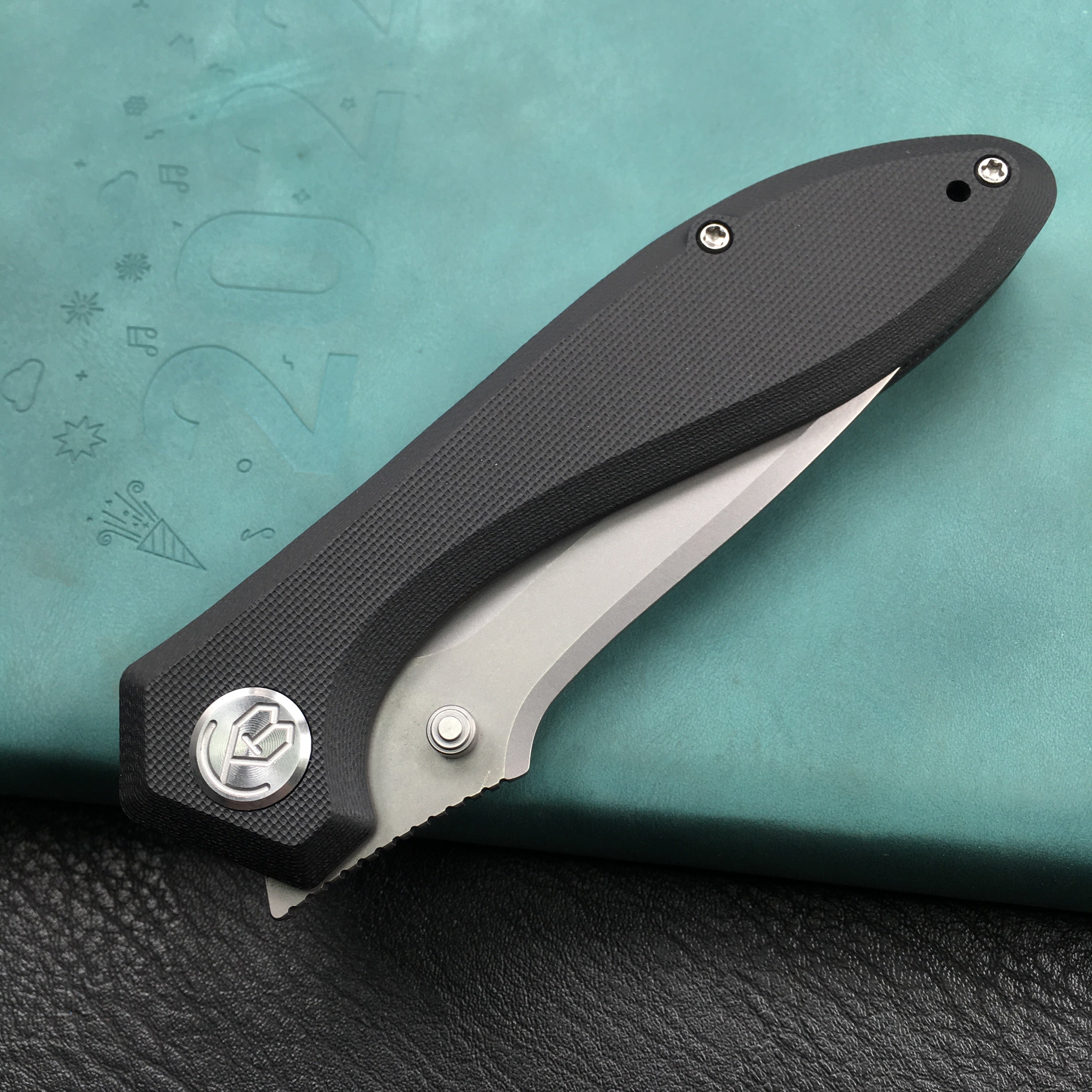 KUBEY KU314F Ruckus Liner Lock Folding Knife Black  G10 Handle 3.31" Blasted Stonewashed  AUS-10