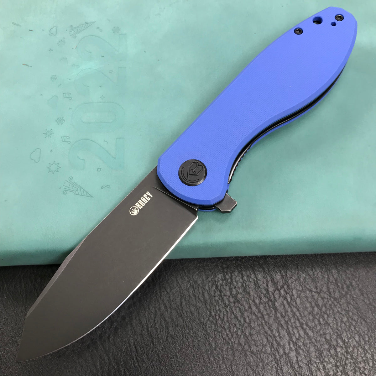 KUBEY KU358G Master Chief Outdor Folding Pocket Knife blue G10 Handle  3.43" Black Stonewashe  AUS-10