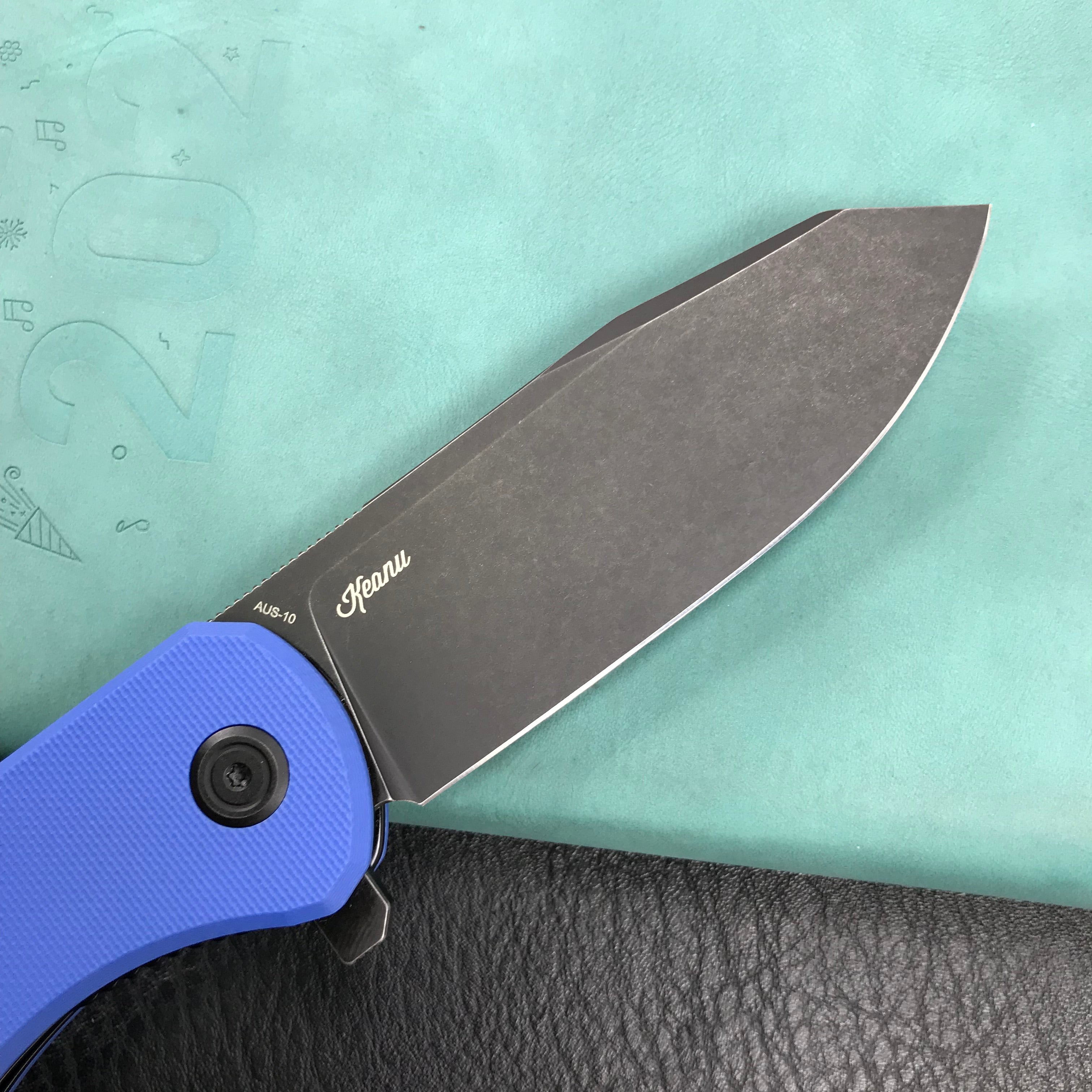 KUBEY KU358G Master Chief Outdor Folding Pocket Knife blue G10 Handle  3.43" Black Stonewashe  AUS-10