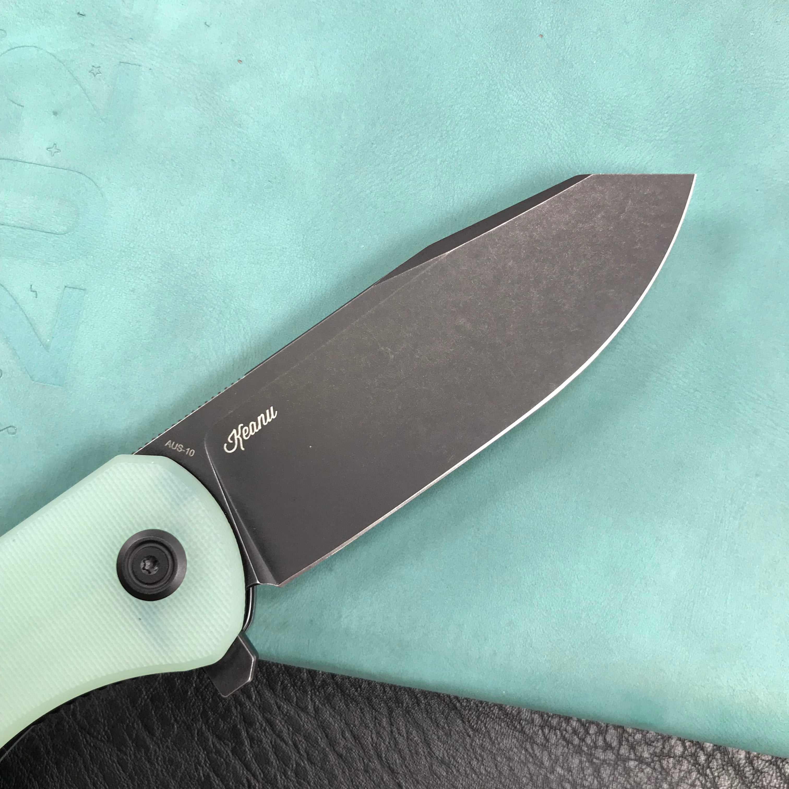 KUBEY KU358D Master Chief Outdor Folding Pocket Knife  Jade G10 Handle  3.43" Black Stonewashe  AUS-10