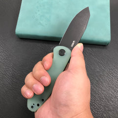 KUBEY KU358D Master Chief Outdor Folding Pocket Knife  Jade G10 Handle  3.43" Black Stonewashe  AUS-10