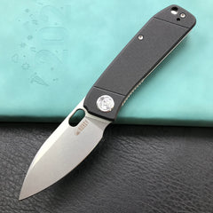 KUBEY KU2104A EDC Folding Knife Black G10 Handle 2.95" Blasted Stonewashed 14C28N