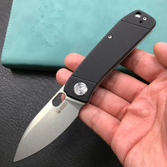 KUBEY KU2104A EDC Folding Knife Black G10 Handle 2.95" Blasted Stonewashed 14C28N