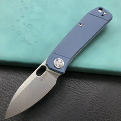 KUBEY KU2104D EDC Folding Knife Blue G10 Handle 2.95" Blasted Stonewashed 14C28N