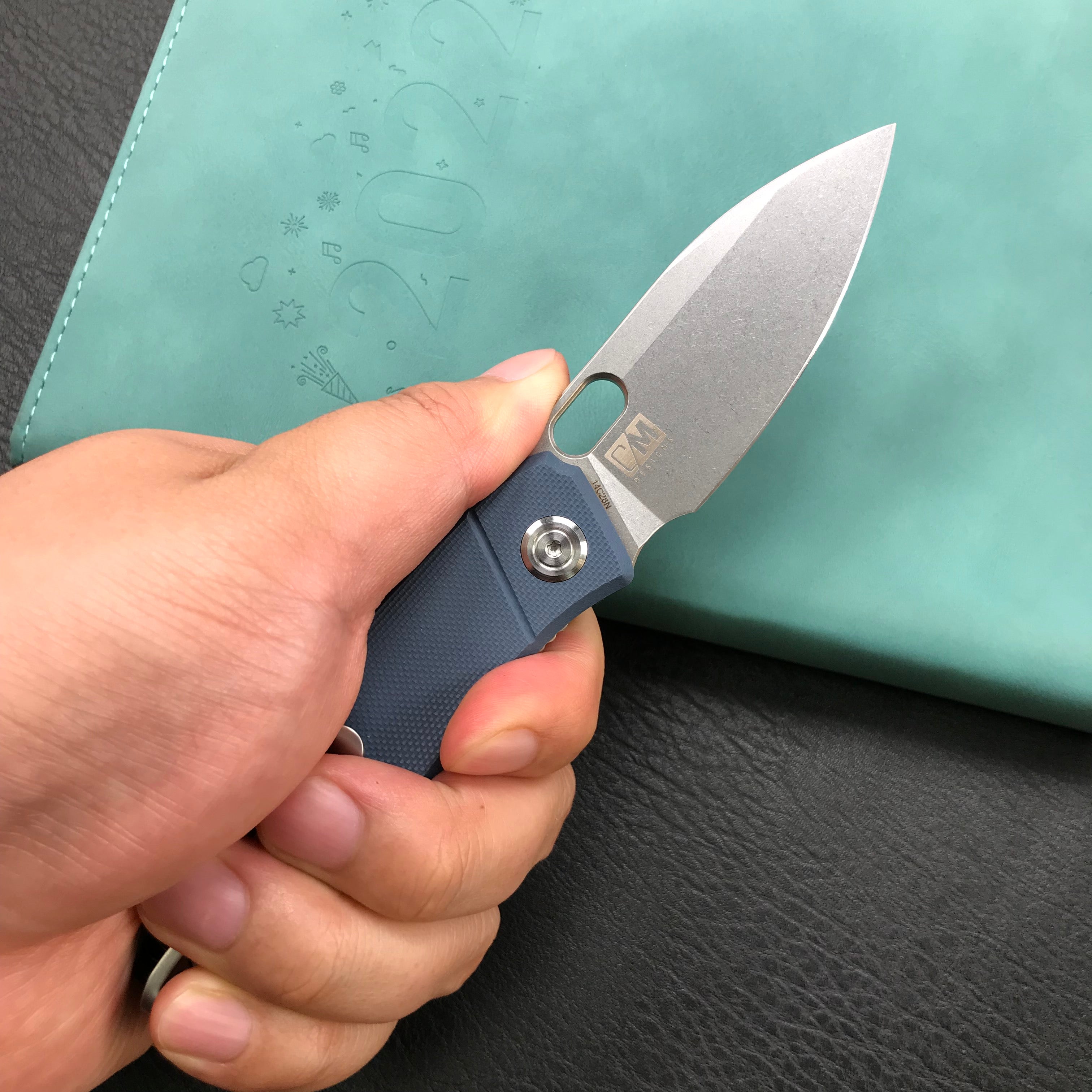 KUBEY KU2104D EDC Folding Knife Blue G10 Handle 2.95" Blasted Stonewashed 14C28N