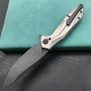 KUBEY KB235E Nova Frame Lock Flipper Folding Knife Gray 6AL4V Titanium Handle 3.66" Darkwashed 14C28N