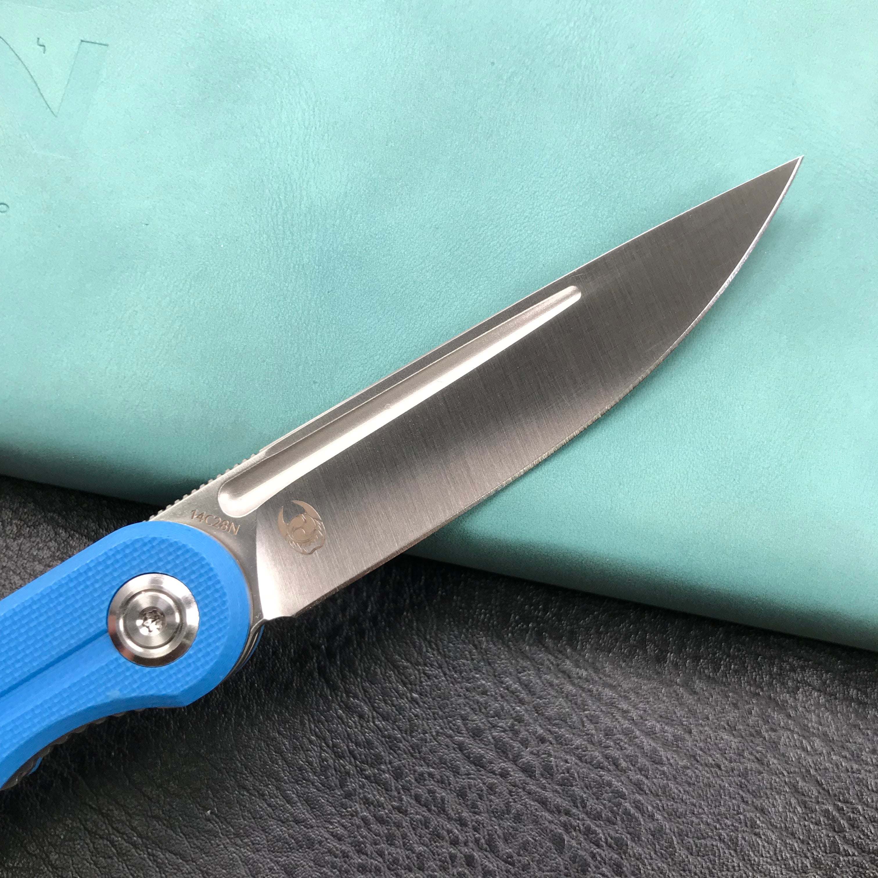 KUBEY  KU2101B Mizo Liner Lock Front Flipper Folding Knife Blue G10 Handle 3.15" Satin 14C28N