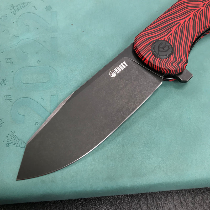 KUBEY KU358A Master Chief Outdor Folding Pocket Knife Black &amp; red G10 Handle 3.43" Black Stonewashe AUS-10