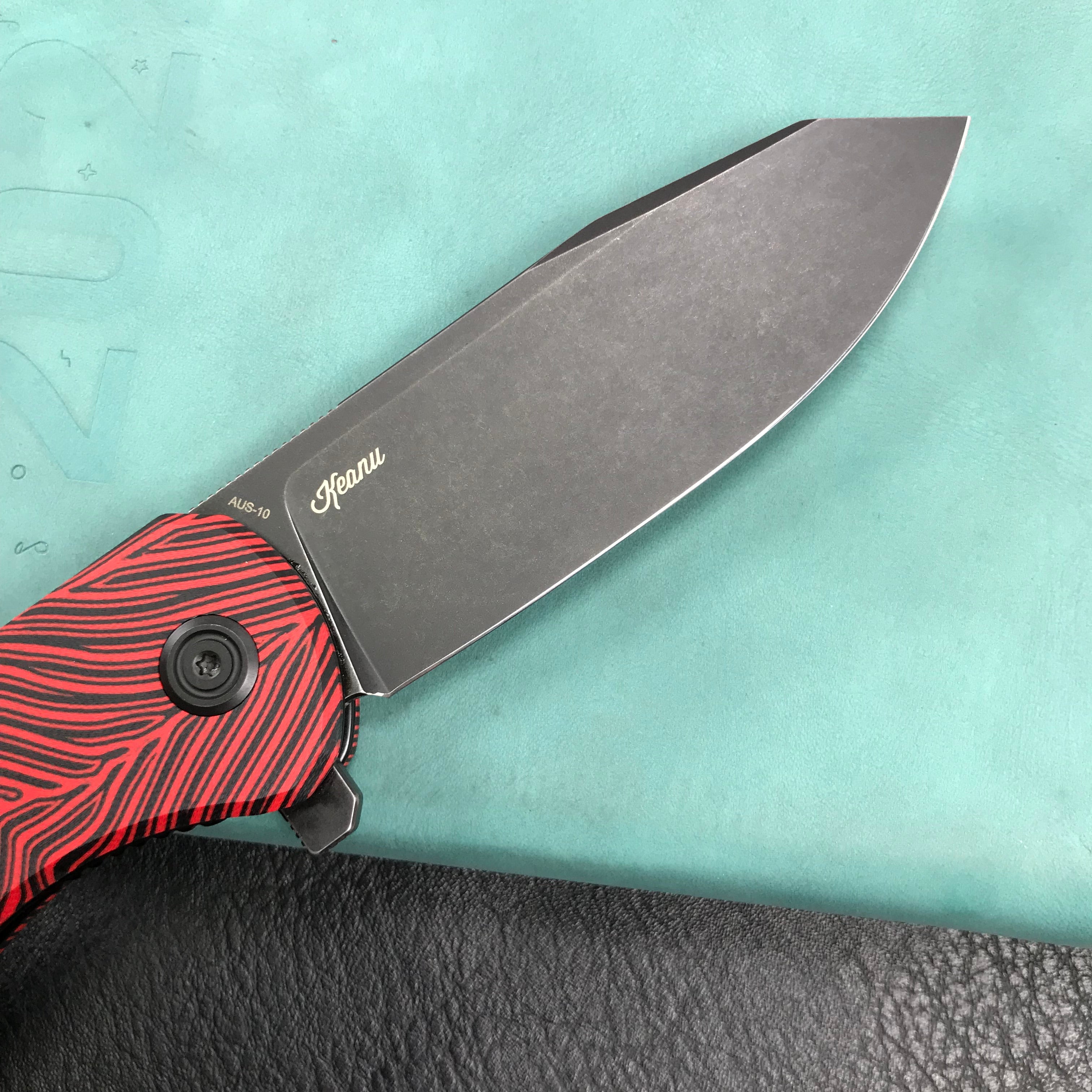 KUBEY KU358A Master Chief Outdor Folding Pocket Knife Black &amp; red G10 Handle 3.43" Black Stonewashe AUS-10