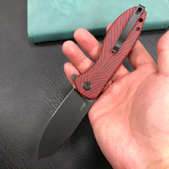 KUBEY KU358A Master Chief Outdor Folding Pocket Knife Black &amp; red G10 Handle 3.43" Black Stonewashe AUS-10