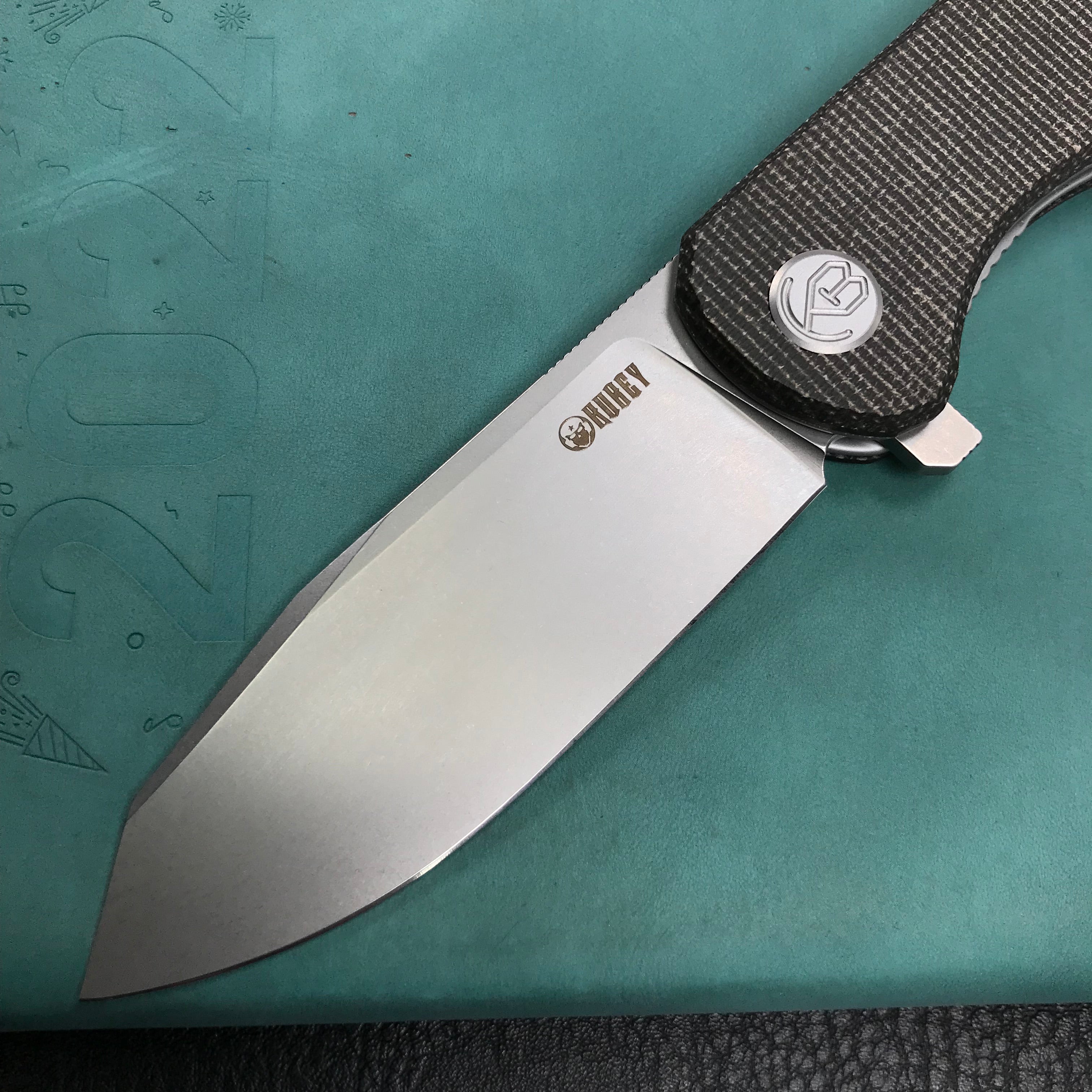 KUBEY KU358H Master Chief Outdor Folding Pocket Knife Black Micarta Handle 3.43" Blasted Stonewashed AUS-10