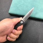 KUBEY KU2101A Mizo Liner Lock Front Flipper Folding Knife Black G10 Handle 3.15" Satin 14C28N