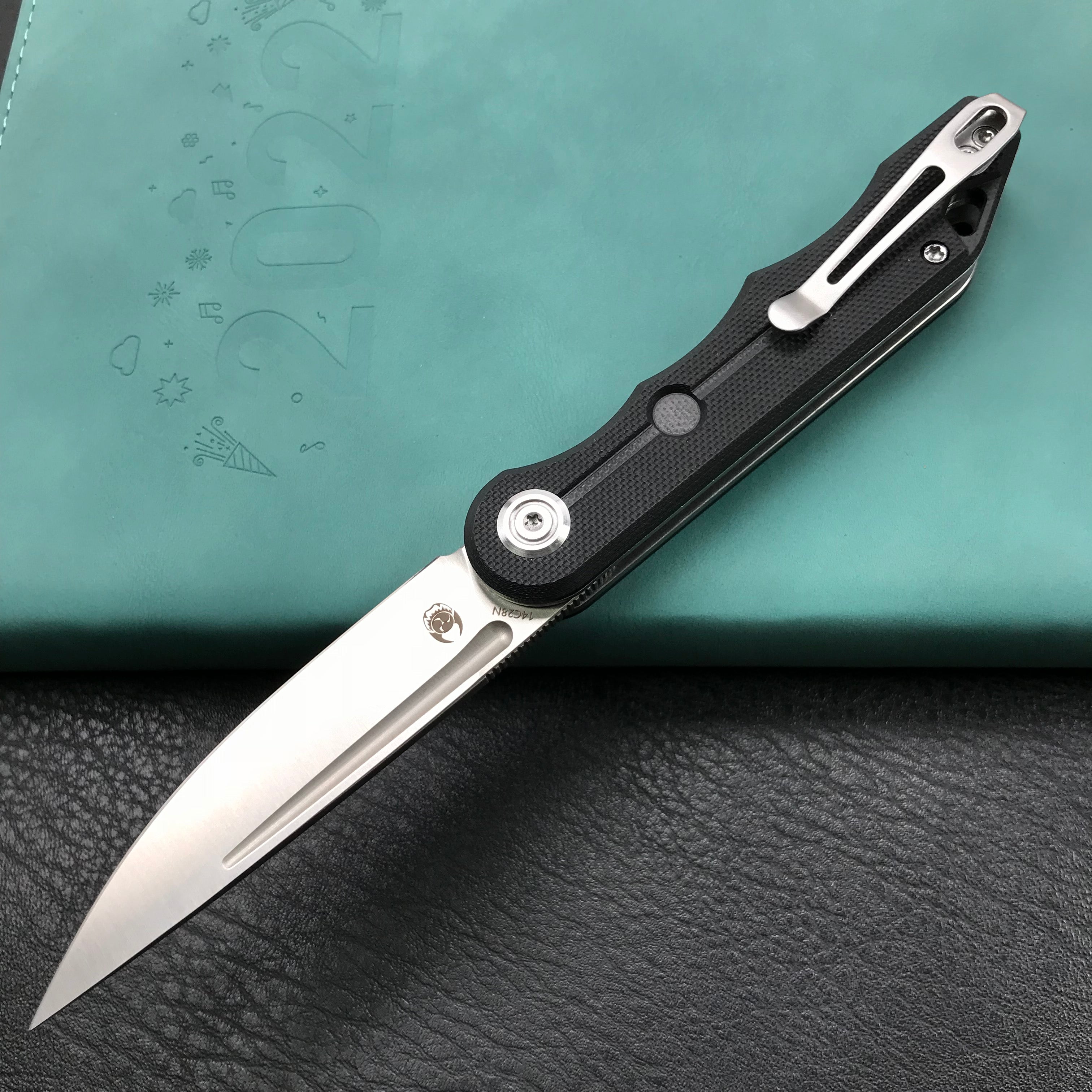 KUBEY KU2101A Mizo Liner Lock Front Flipper Folding Knife Black G10 Handle 3.15" Satin 14C28N