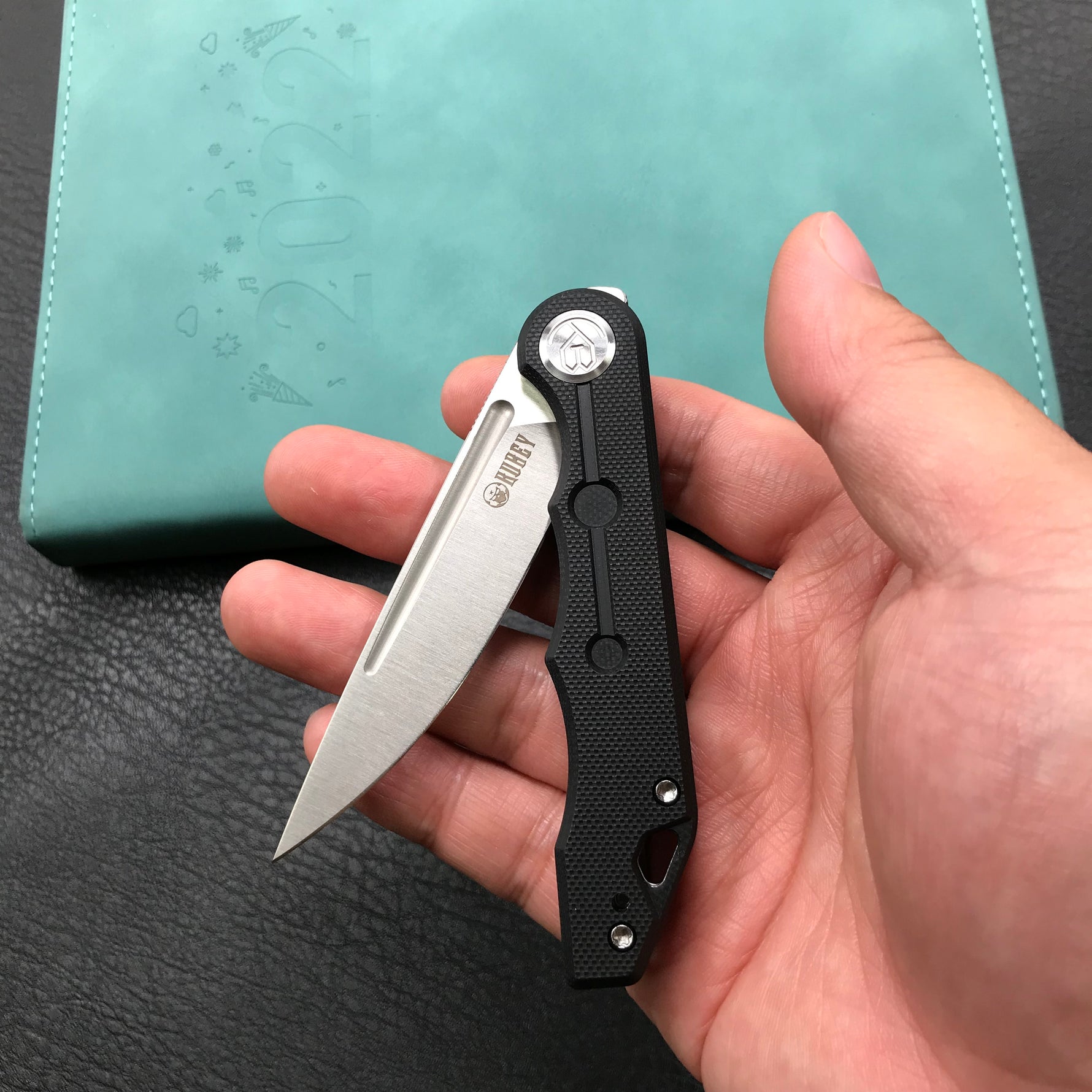 KUBEY KU2101A Mizo Liner Lock Front Flipper Folding Knife Black G10 Handle 3.15" Satin 14C28N
