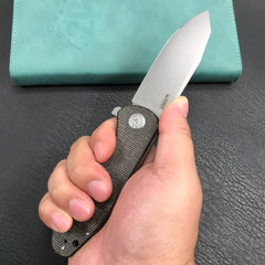 KUBEY KU358H Master Chief Outdor Folding Pocket Knife Black Micarta Handle 3.43" Blasted Stonewashed AUS-10