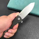 KUBEY KU358H Master Chief Outdor Folding Pocket Knife Black Micarta Handle 3.43" Blasted Stonewashed AUS-10