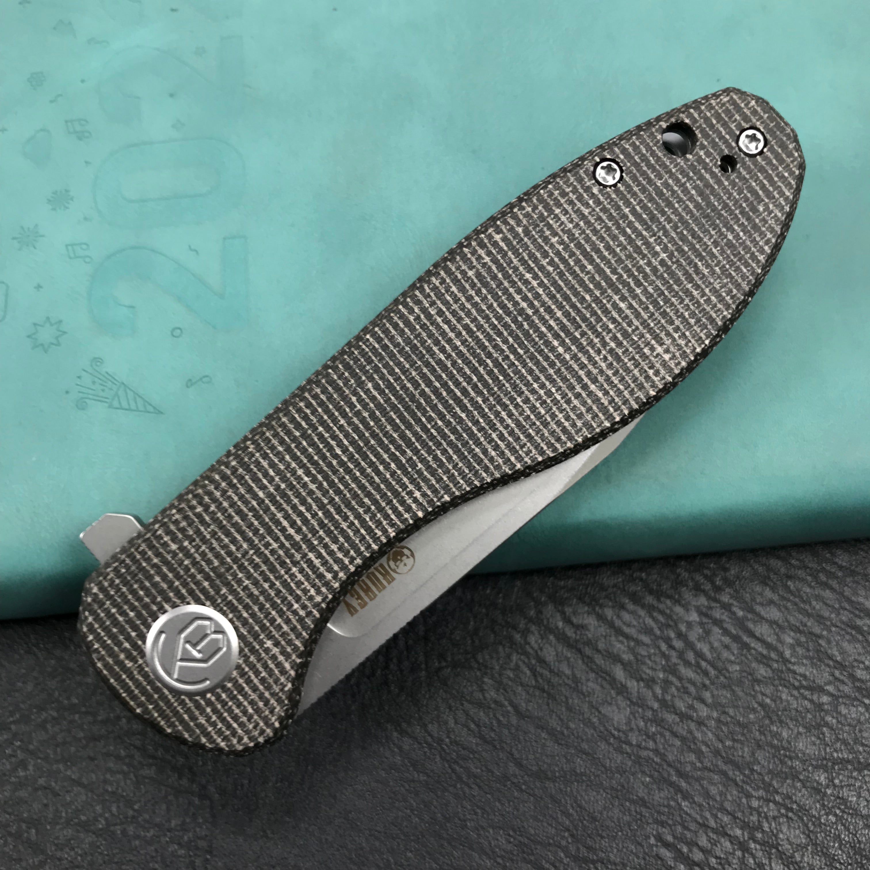 KUBEY KU358H Master Chief Outdor Folding Pocket Knife Black Micarta Handle 3.43" Blasted Stonewashed AUS-10